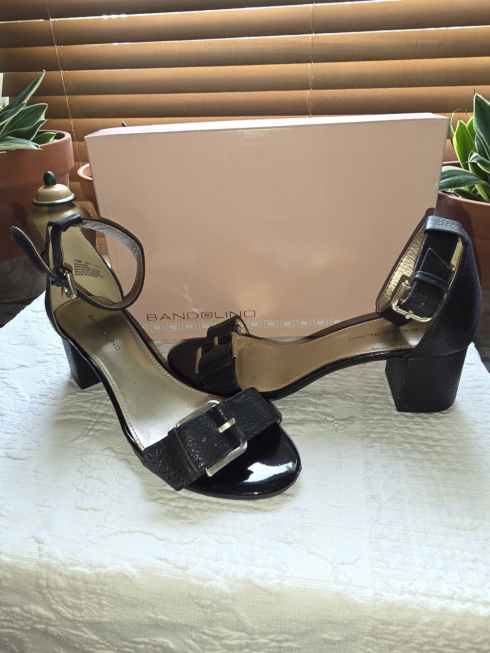 Bandolino Patent & Textured Block Heel Sandals